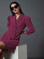 Women Mauve Puff Sleeves Blazer Dress