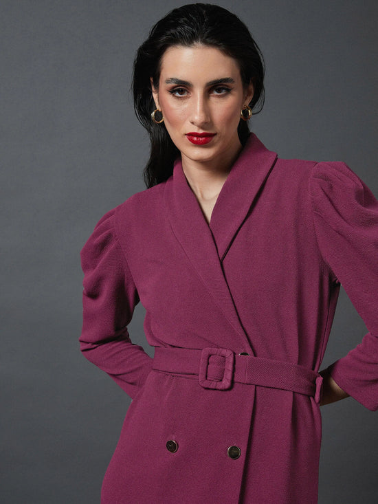 Women Mauve Puff Sleeves Blazer Dress