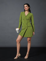 Women Olive Double Breasted Blazer Dress