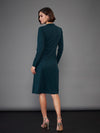 Women Green Button Yoke Belted Midi Dress