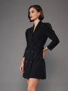 Women Black Puff Sleeves Blazer Dress