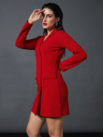 Women Red Double Breasted Blazer Dress