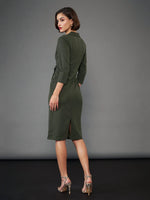 Women Olive Front Wrap Bodycon Midi Dress