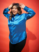 Women Royal Blue Regular Satin Shirt