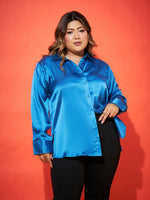 Women Royal Blue Regular Satin Shirt