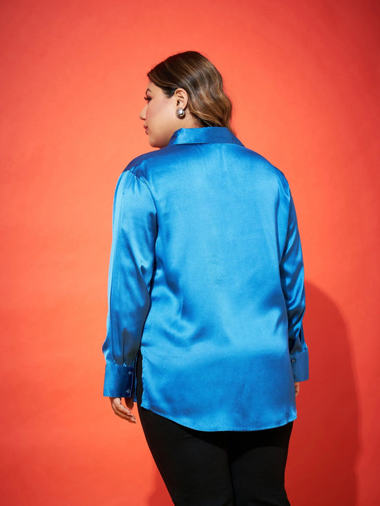 Women Royal Blue Regular Satin Shirt