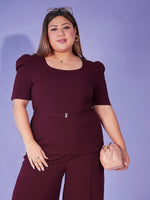 Women Burgundy Front Belt Detail Top