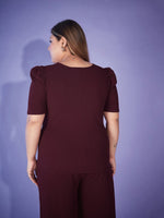 Women Burgundy Front Belt Detail Top