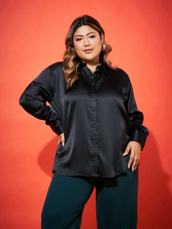 Women Black Regular Satin Shirt