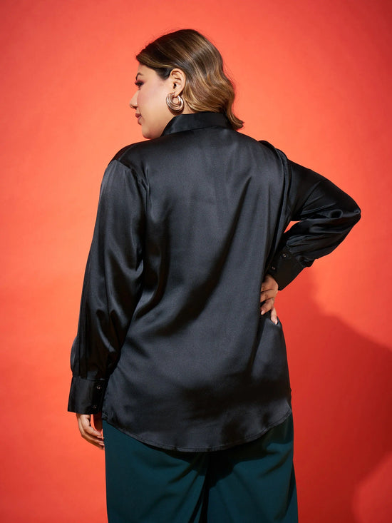 Women Black Regular Satin Shirt