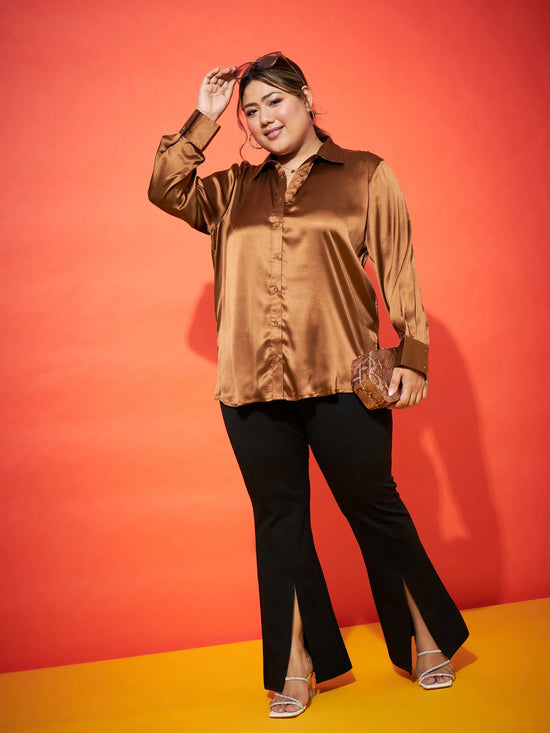 Women Brown Regular Satin Shirt