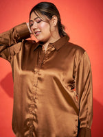 Women Brown Regular Satin Shirt