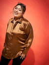 Women Brown Regular Satin Shirt