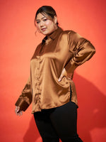 Women Brown Regular Satin Shirt