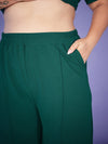 Women Emerald Belted Top With Bell Bottom Pants