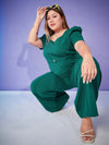 Women Emerald Belted Top With Bell Bottom Pants