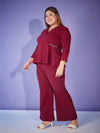 Women Maroon Chain Peplum Top With Bell Bottom Pants