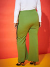 Women Green Side Tape Detail Straight Pants