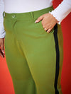 Women Green Side Tape Detail Straight Pants