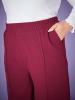 Women Burgundy Elasticated Straight Pants