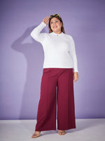 Women Burgundy Elasticated Straight Pants