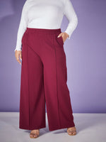 Women Burgundy Elasticated Straight Pants