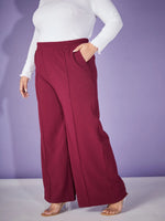 Women Burgundy Elasticated Straight Pants