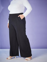 Women Black Elasticated Straight Pants