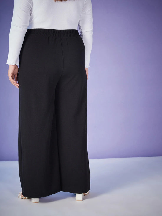 Women Black Elasticated Straight Pants