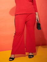 Women Red Side Tape Detail Straight Pants