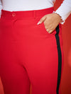 Women Red Side Tape Detail Straight Pants