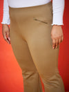 Women Brown Zipper Bell Bottom Trousers