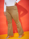 Women Brown Zipper Bell Bottom Trousers