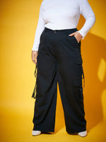 Women Black Washed Tencel Pocket Cargo Pants