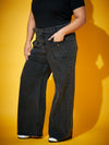 Women Black Wash Front Flap Pocket Straight Jeans