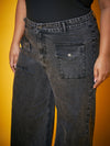 Women Black Wash Front Flap Pocket Straight Jeans