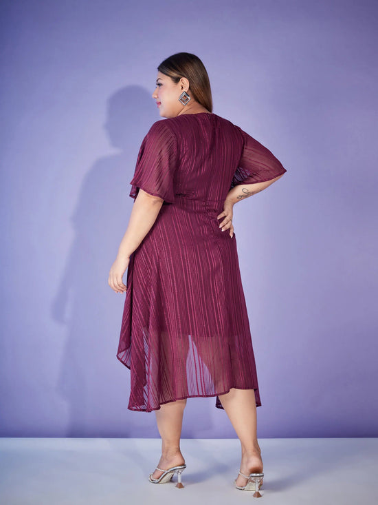 Women Maroon Lurex High Low Dress