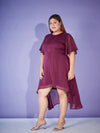 Women Maroon Lurex High Low Dress