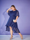 Women Navy Lurex High Low Dress