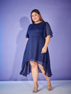 Women Navy Lurex High Low Dress