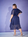 Women Navy Lurex High Low Dress