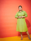 Women Green Front Button Shirt Dress