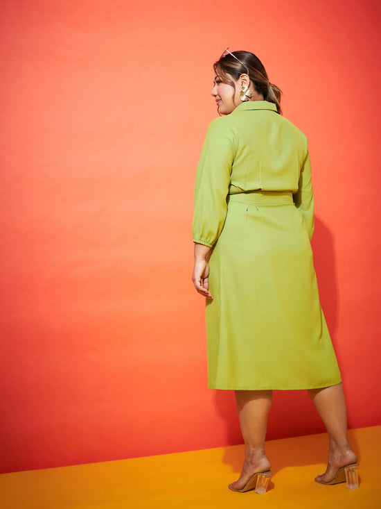 Women Green Front Button Shirt Dress