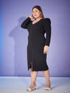 Women Black Puff Sleeve Bodycon Dress