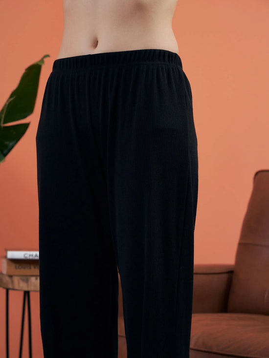 Women Black Rib Shirt With Lounge Pants