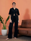 Women Black Rib Shirt With Lounge Pants