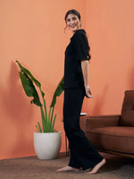 Women Black Rib Shirt With Lounge Pants