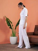 Women White Rib Shirt With Lounge Pants