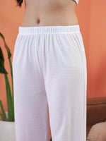 Women White Rib Shirt With Lounge Pants