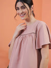 Women Pink Lace Insert Top With Lounge Pants